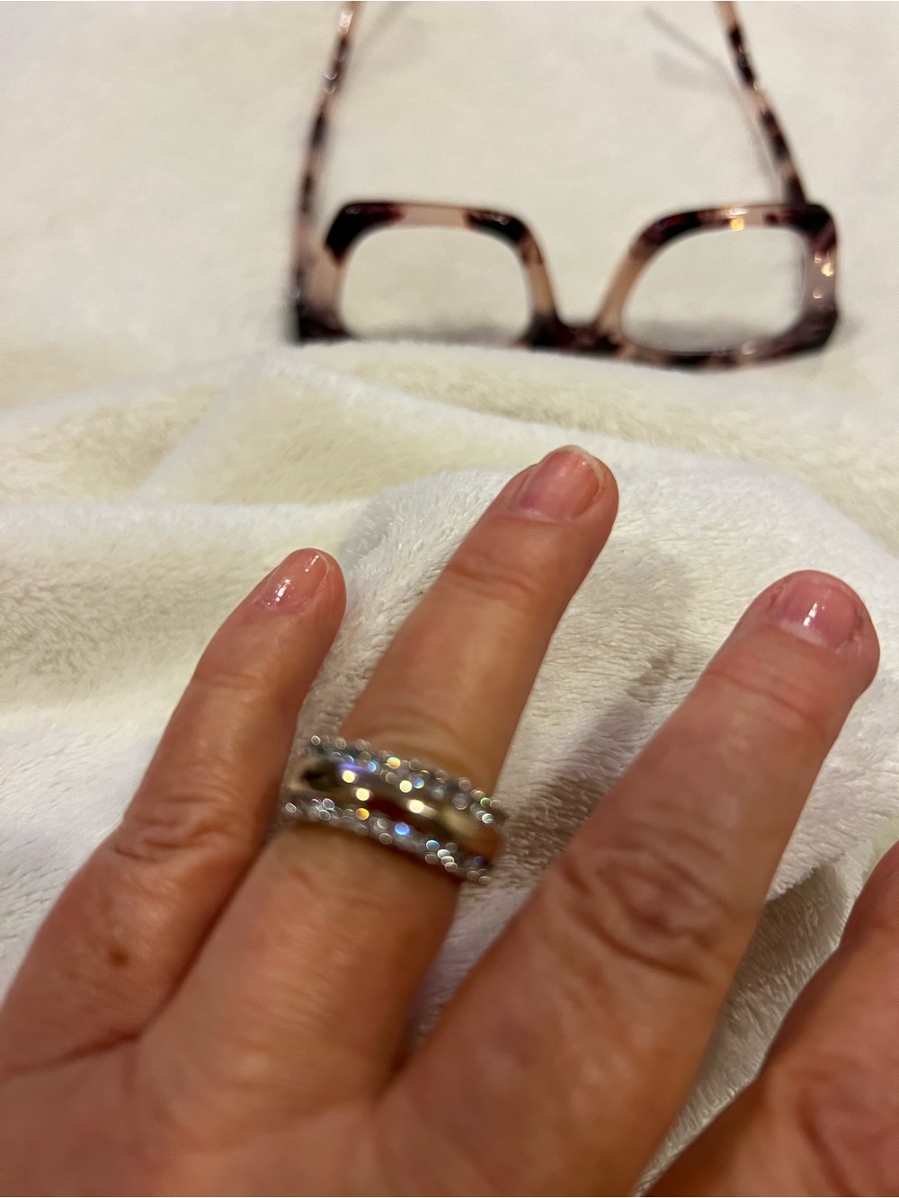 Silver  925  and 18k Gold-Tone Multi-Row Crystal Stack Ring - White